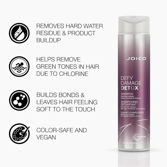 Joico. Shampooing Détoxifiant Defy Damage. Élimine les métaux, les oligo-minéraux et le chlore